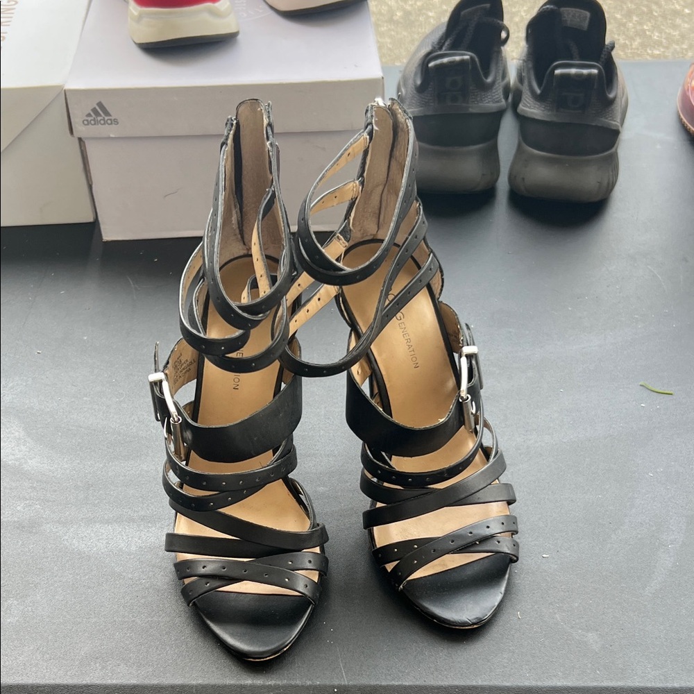 BCBGeneration Black Strappy Heels